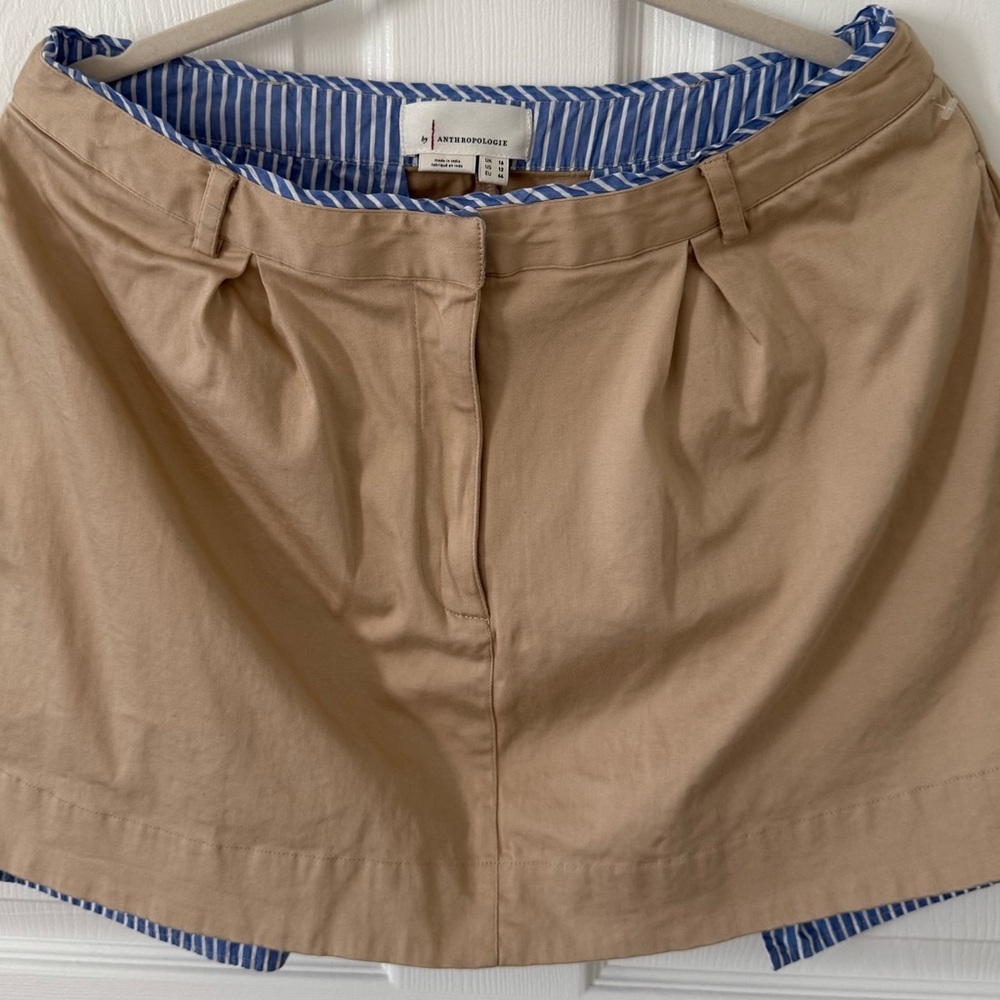 ANTHROPOLOGIE SIZE 12‎ KHAKI SKIRT WITH BLUE STRIPED DETAILS - Picture 2 of 8